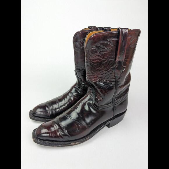 [SOLD] LUCCHESE Sz 11D L3521 Black Cherry Goat Skin Leather Western Roper Boot - Picture 5 of 15